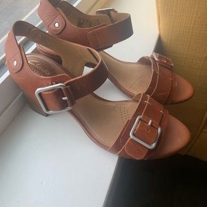 Tan Clark’s Block Heel Sandals